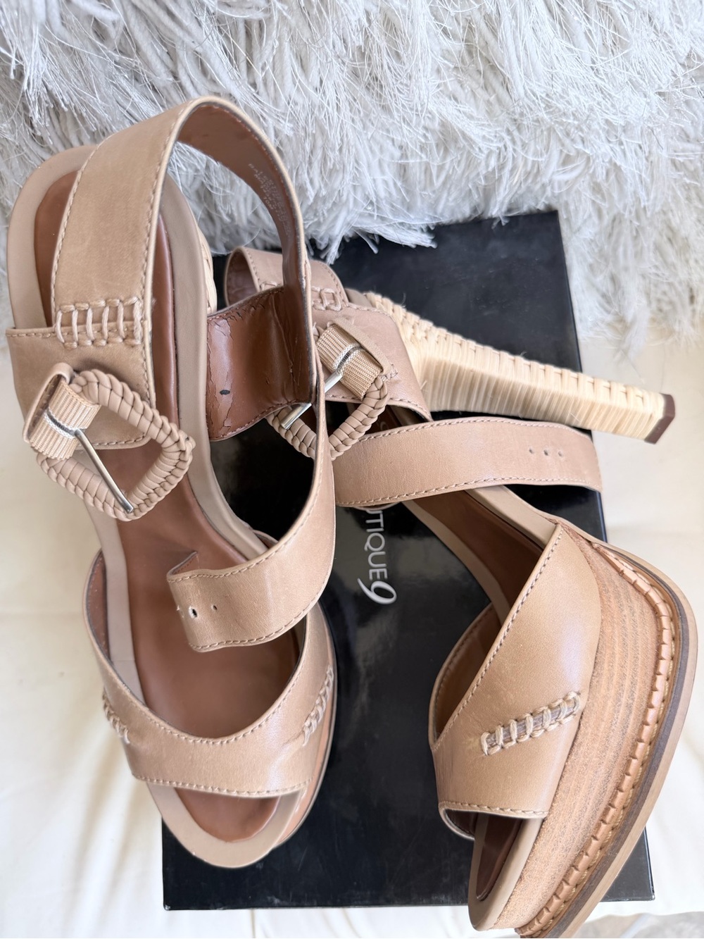Boutique 9 Beige Braided-Buckle Platform Sandals 10